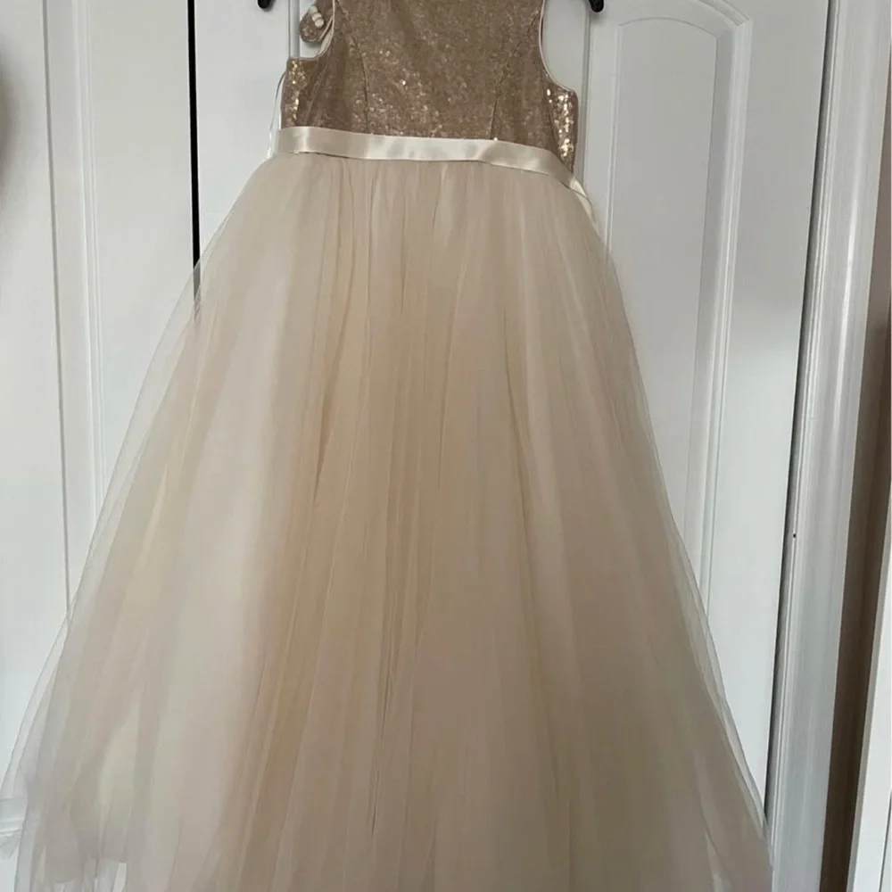 David’s Bridal Elegant Gold and Cream Kids Dress - Picture 2 of 4